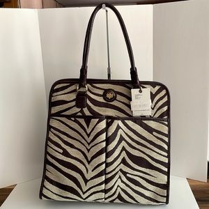 ANTONIO MELANI BROWN AND TAN TOTE BAG ZEBRA PRINT SATCHEL LEATHER FABRIC PURSE!
